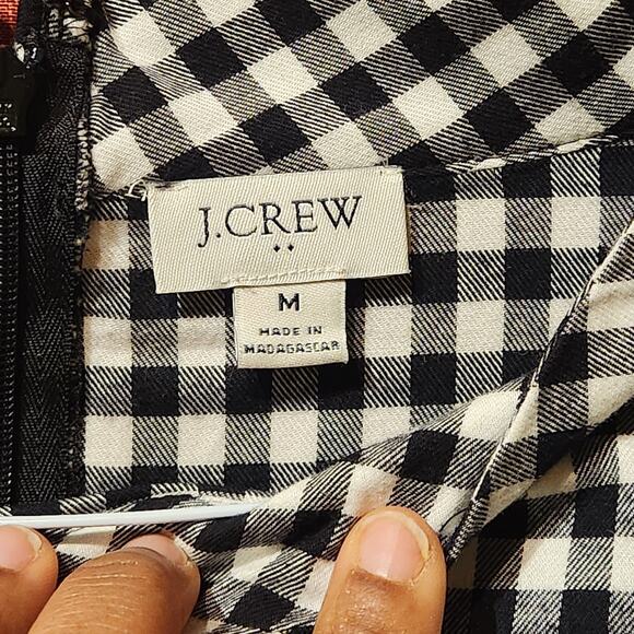 J.CREW Sz M Gingham Flannel Long Sleeve Funnel Neck Dress Ruffle Hem Jewel Hint - Picture 7 of 10